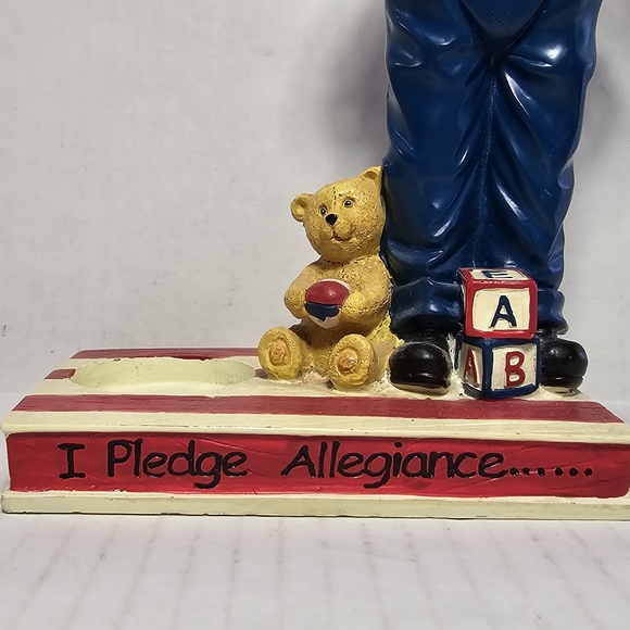 Pledge Allegiance Tea Light Holder Young Boy Holding American Flag Cloth - Picture 8 of 9